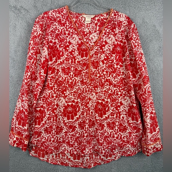 Tops - Sundance red floral silk blouse size large preowned